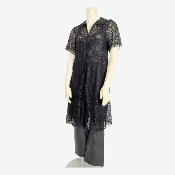Vintage Black Lace Bed Jacket / Duster Dress by Dore / Made in Canada / Small - Picture 8 of 14